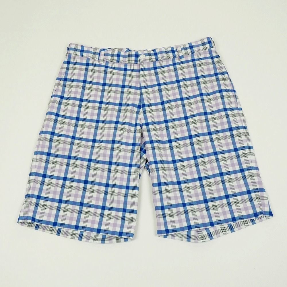 Nike Golf Shorts Mens 36 White Purple Core Plaid Dri-Fit Performance Tech Blend